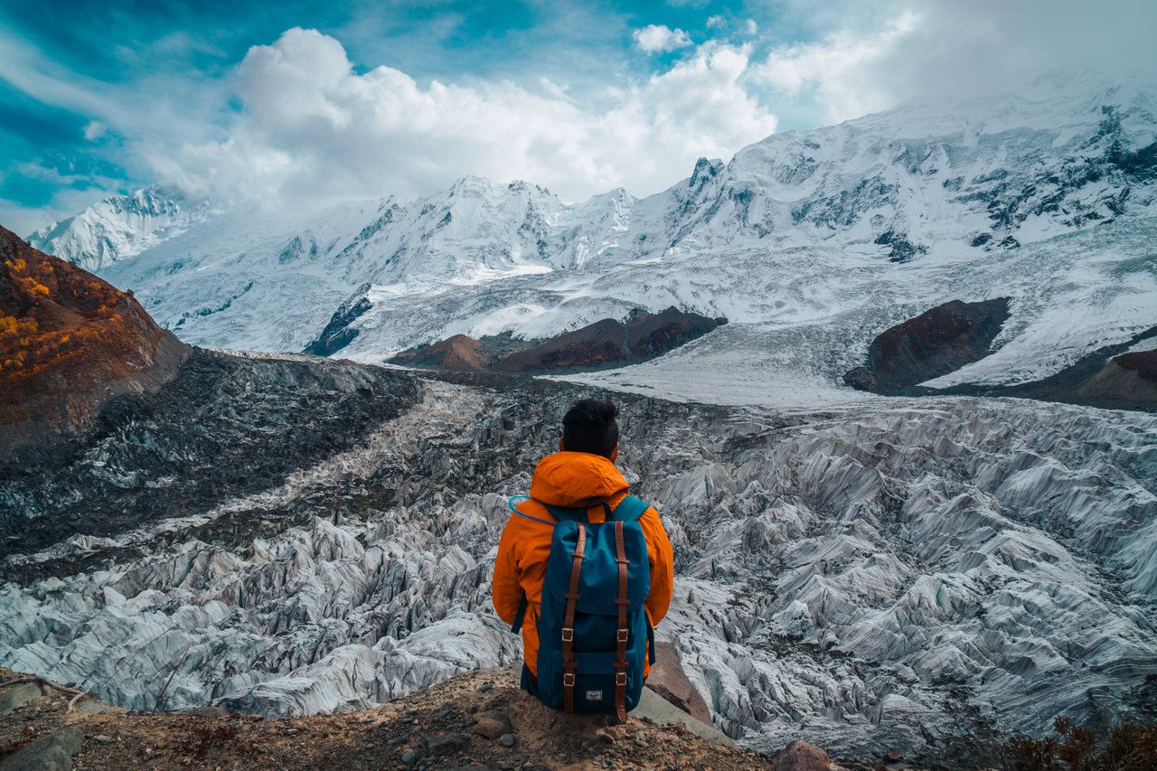 trekker at rakaposhi base camp