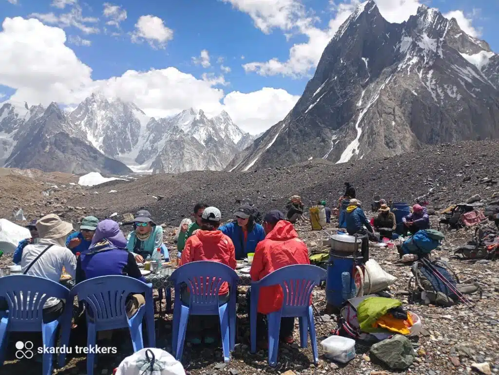 Trekkers having lunch at K2 Base Camp