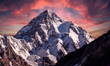 K2 mountain with evening sunset