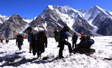 Porters reaching at K2 base camp in Pakistan