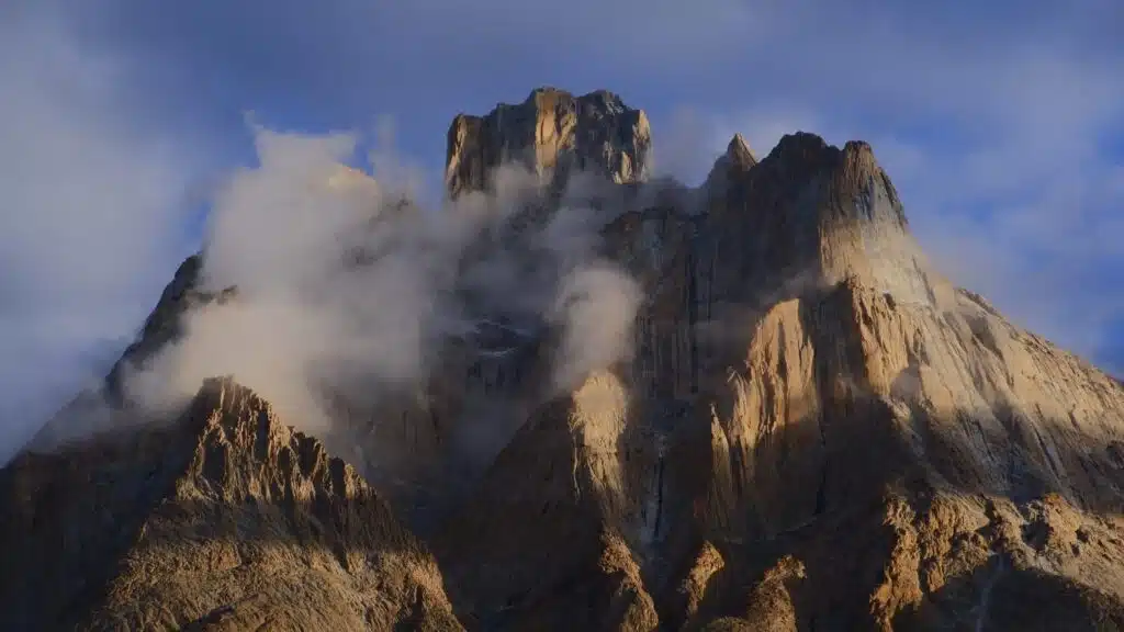 Trango Tower in clouds