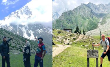 Trekkers walking to Nanga Parbat Base Camp via Beyal