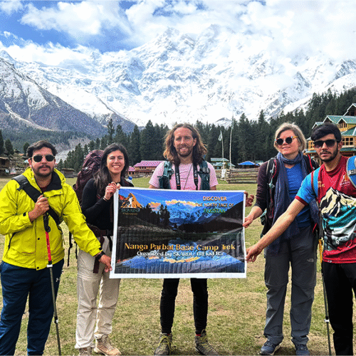 Fairy meadows with lush green grass and surrounded by Nanaga Parbat
