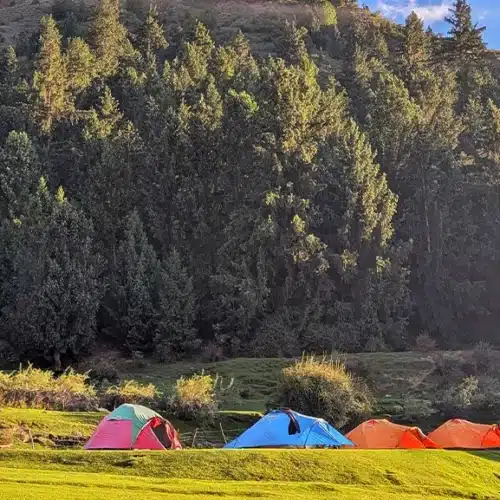 skardu trekkers camping at hapakun meadows on the way to rakaposhi basecamp.