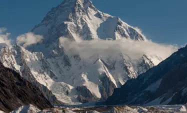 K2 mountain covered in clouds